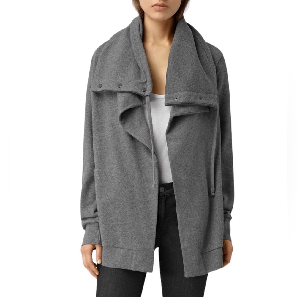 AllSaints Brooke Sweat Cardigan Open Front Gray Women's OVERSIZED XS